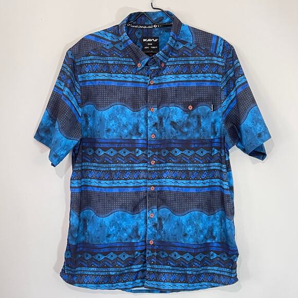 Kavu Button Up Shirt Mens Large Blue Wave Short Sleeve Klear Above Visibility - Picture 1 of 11